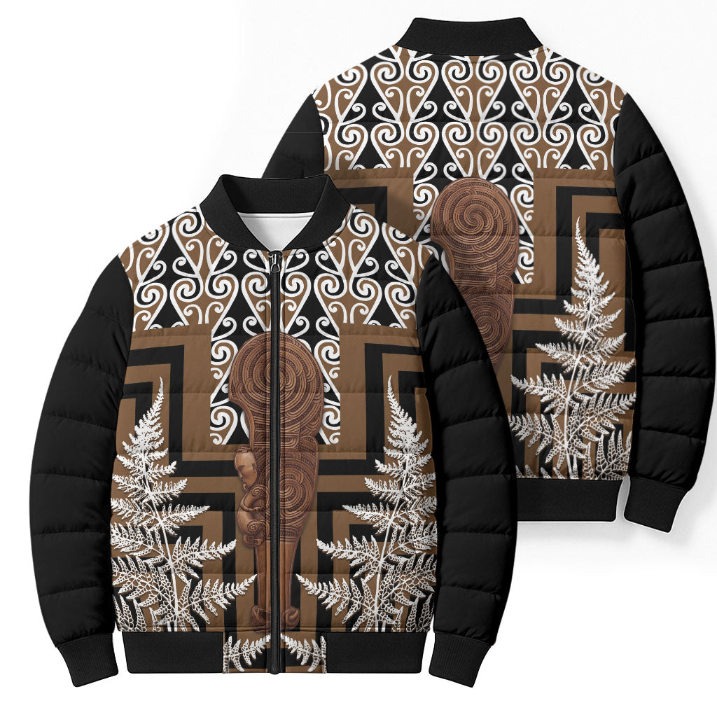 Wahaika New Zealand Bomber Puffer Jacket Maori Weapon Kowhaiwhai Fern Poutama Motifs
