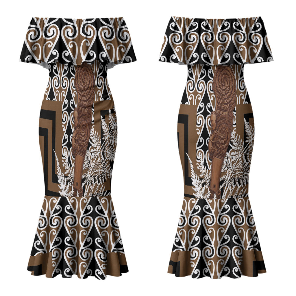 Wahaika New Zealand Couples Matching Mermaid Dress and Hawaiian Shirt Maori Weapon Kowhaiwhai Fern Poutama Motifs LT14 - Polynesian Pride