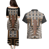 Wahaika New Zealand Couples Matching Puletasi and Hawaiian Shirt Maori Weapon Kowhaiwhai Fern Poutama Motifs