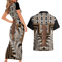 Wahaika New Zealand Couples Matching Short Sleeve Bodycon Dress and Hawaiian Shirt Maori Weapon Kowhaiwhai Fern Poutama Motifs