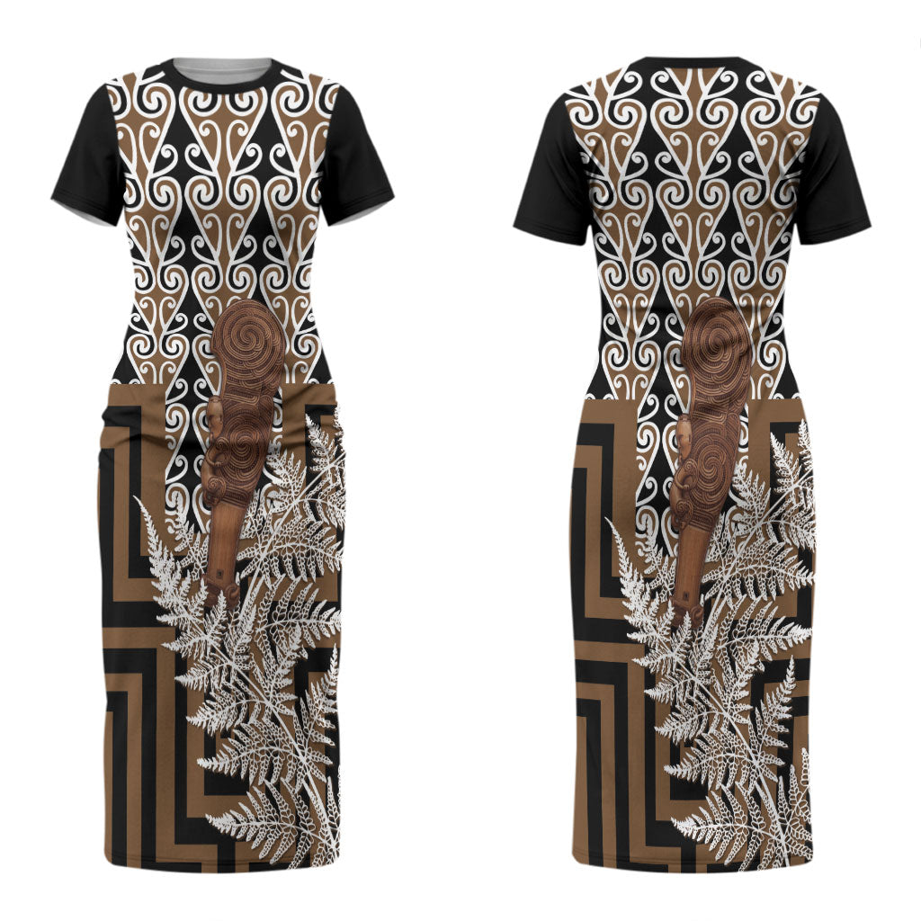 Wahaika New Zealand Couples Matching Short Sleeve Bodycon Dress and Hawaiian Shirt Maori Weapon Kowhaiwhai Fern Poutama Motifs LT14 - Polynesian Pride