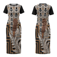 Wahaika New Zealand Couples Matching Short Sleeve Bodycon Dress and Hawaiian Shirt Maori Weapon Kowhaiwhai Fern Poutama Motifs LT14 - Polynesian Pride