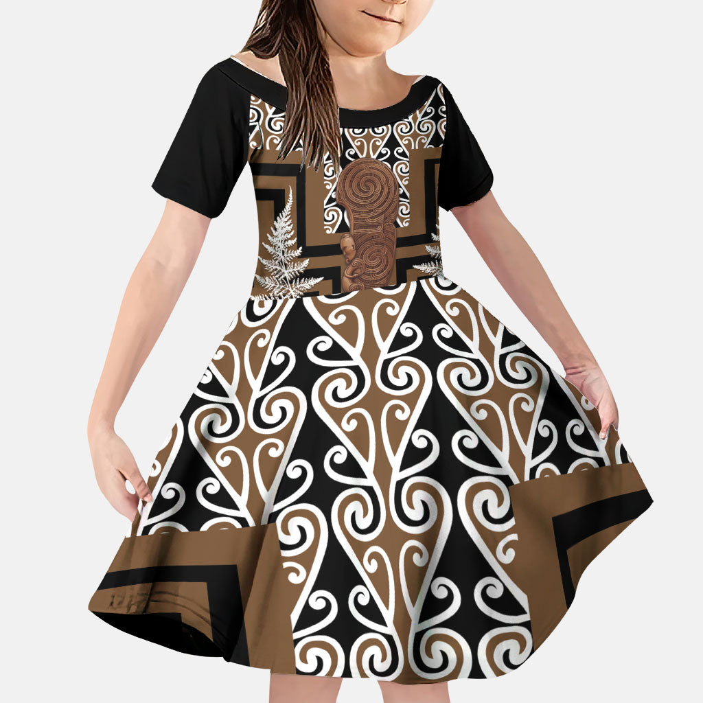 Wahaika New Zealand Family Matching Long Sleeve Bodycon Dress and Hawaiian Shirt Maori Weapon Kowhaiwhai Fern Poutama Motifs