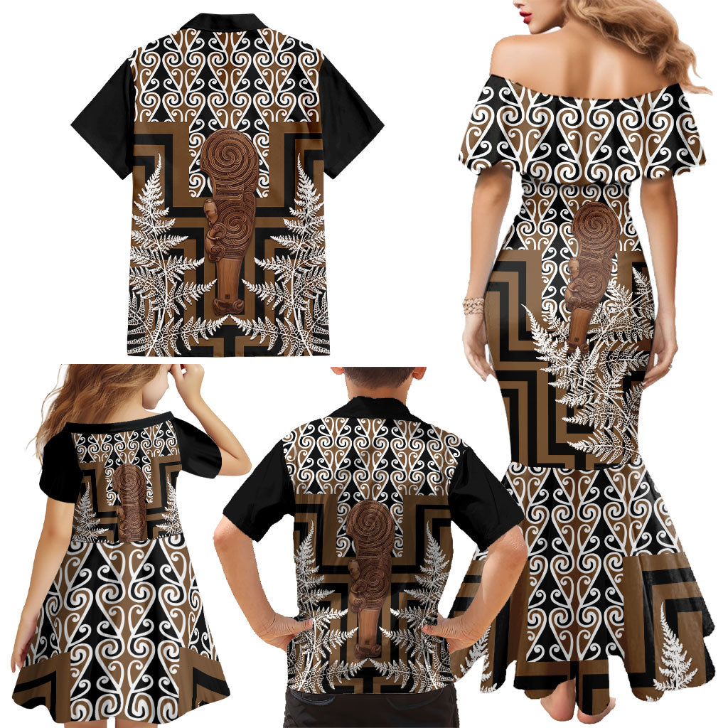 Wahaika New Zealand Family Matching Mermaid Dress and Hawaiian Shirt Maori Weapon Kowhaiwhai Fern Poutama Motifs