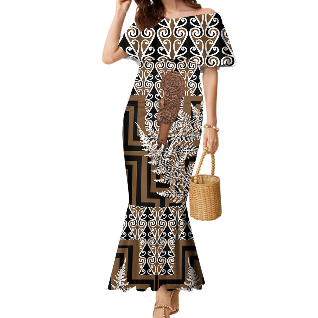 Wahaika New Zealand Family Matching Mermaid Dress and Hawaiian Shirt Maori Weapon Kowhaiwhai Fern Poutama Motifs