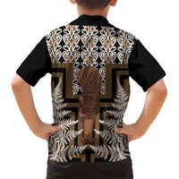 Wahaika New Zealand Family Matching Off Shoulder Short Dress and Hawaiian Shirt Maori Weapon Kowhaiwhai Fern Poutama Motifs