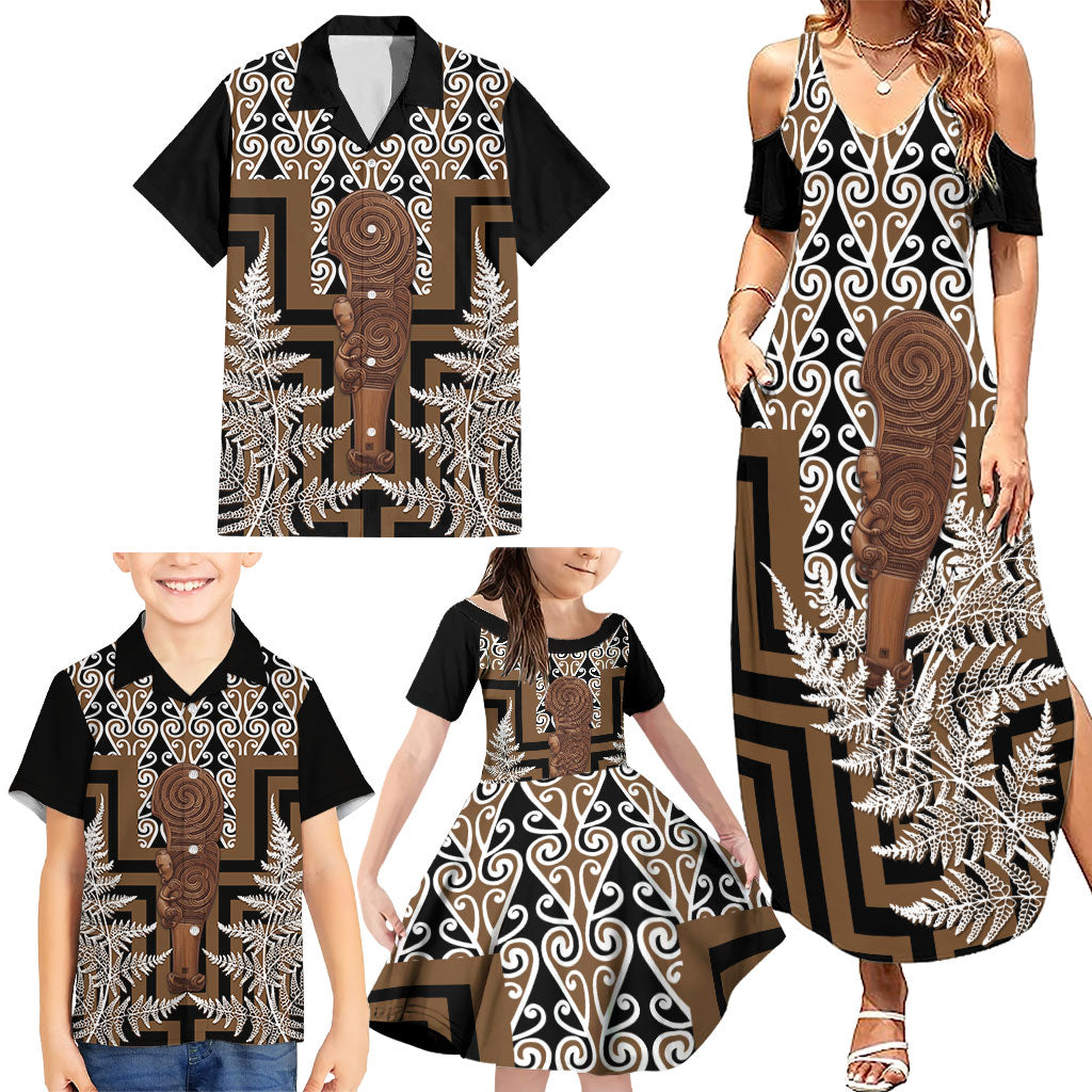 Wahaika New Zealand Family Matching Summer Maxi Dress and Hawaiian Shirt Maori Weapon Kowhaiwhai Fern Poutama Motifs LT14 - Polynesian Pride