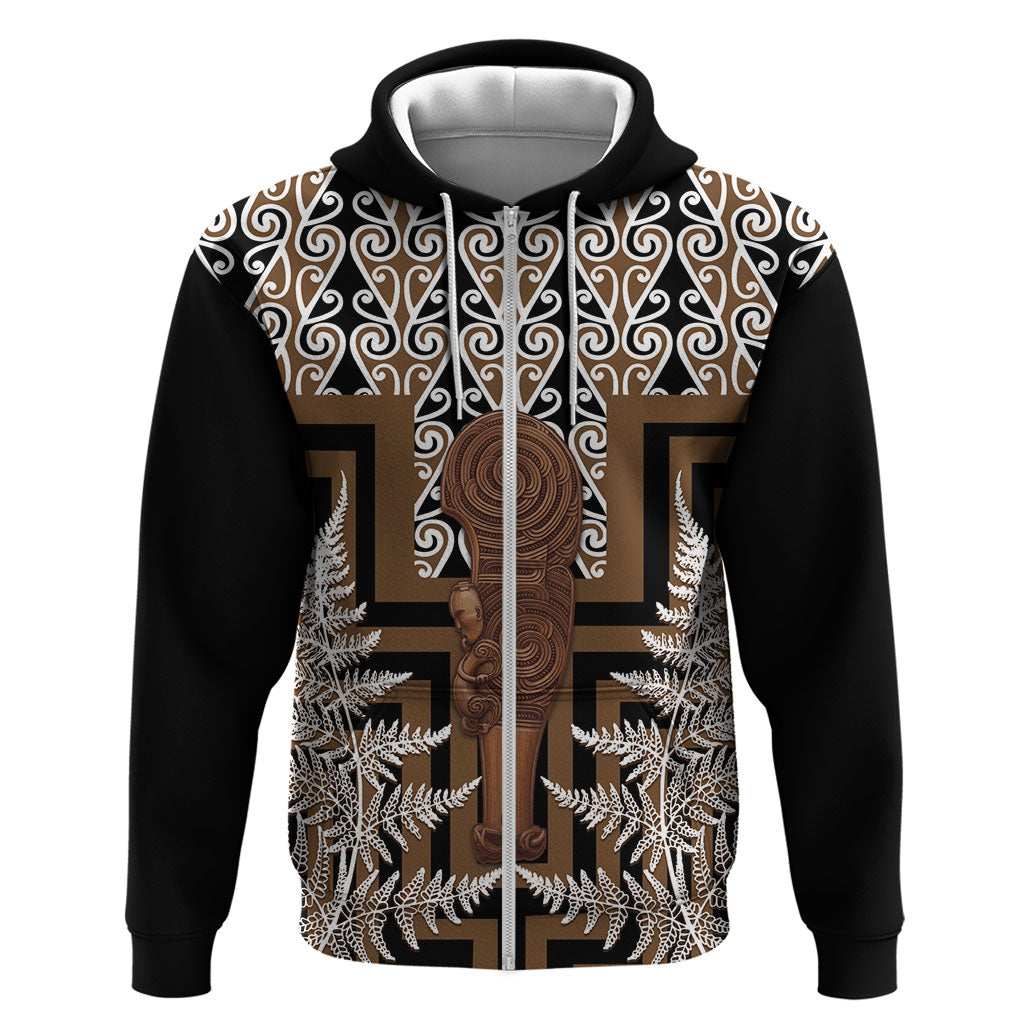 Wahaika New Zealand Hoodie Maori Weapon Kowhaiwhai Fern Poutama Motifs