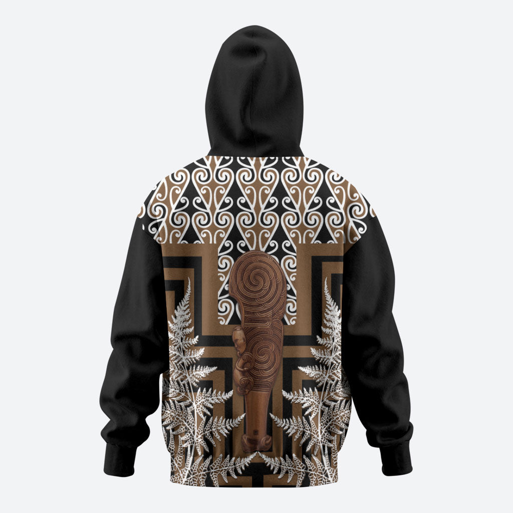 Wahaika New Zealand Hoodie Maori Weapon Kowhaiwhai Fern Poutama Motifs