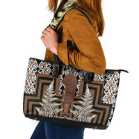 Wahaika New Zealand Leather Tote Bag Maori Weapon Kowhaiwhai Fern Poutama Motifs