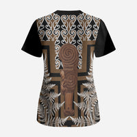 Wahaika New Zealand Scrub Top Maori Weapon Kowhaiwhai Fern Poutama Motifs