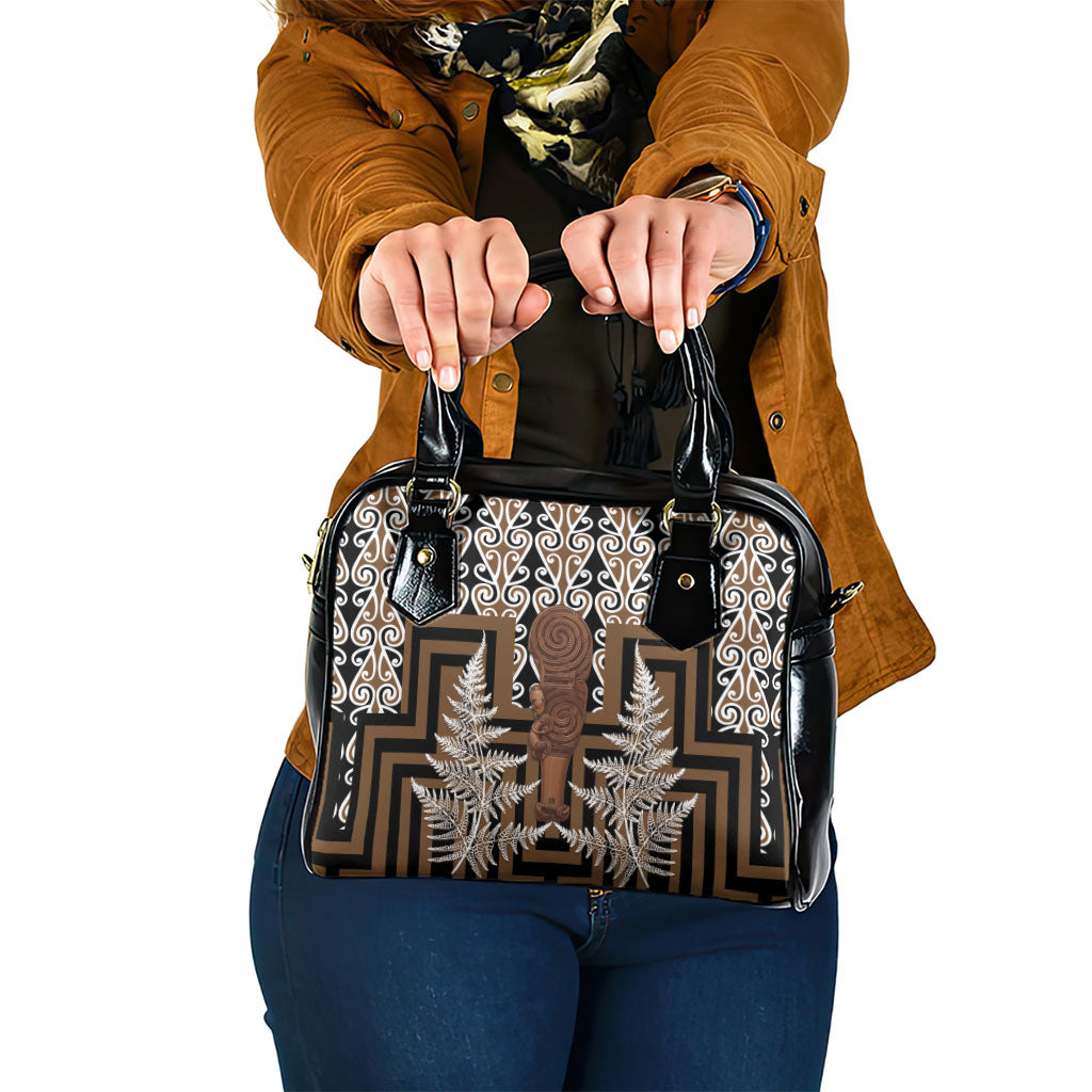 Wahaika New Zealand Shoulder Handbag Maori Weapon Kowhaiwhai Fern Poutama Motifs LT14 One Size Brown - Polynesian Pride