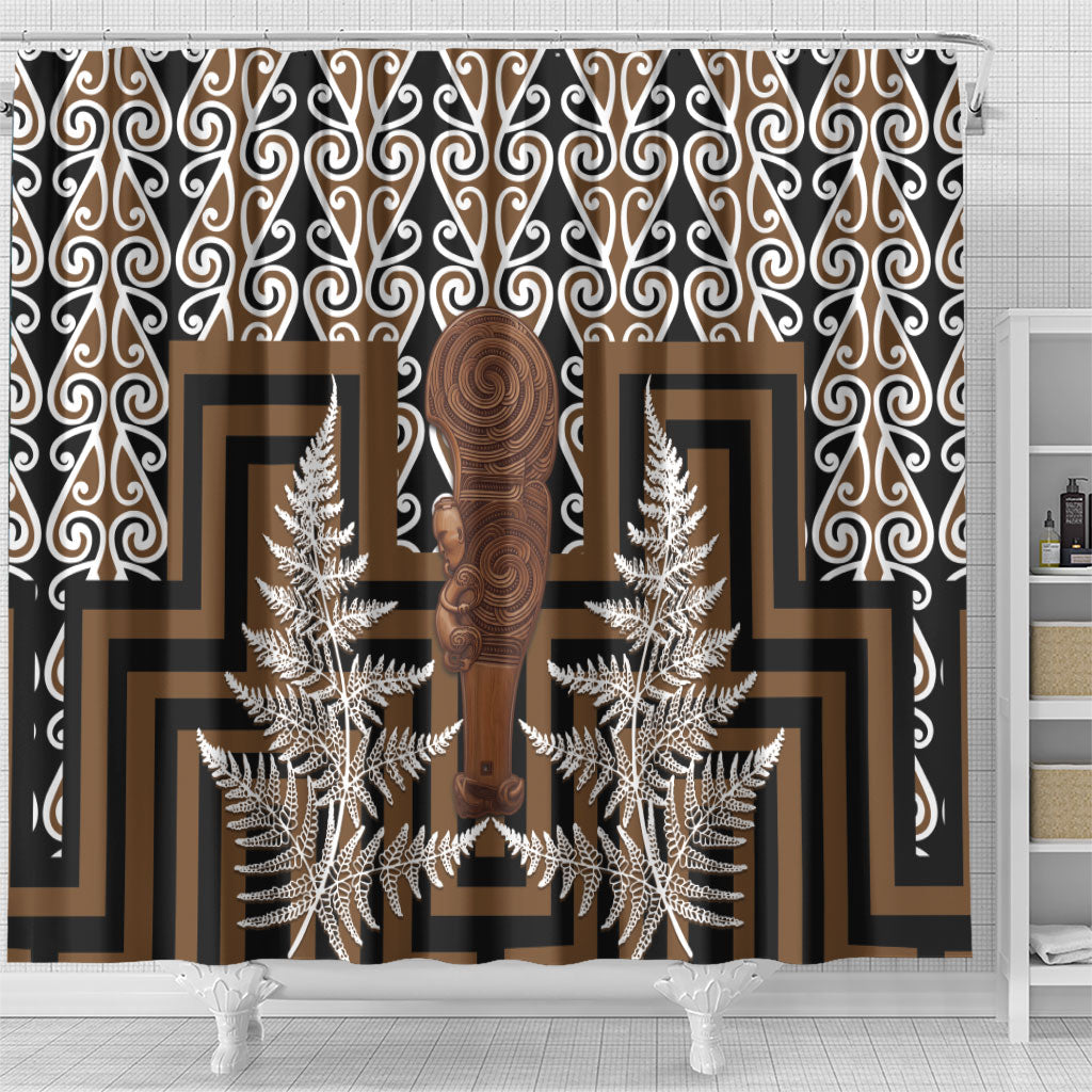 Wahaika New Zealand Shower Curtain Maori Weapon Kowhaiwhai Fern Poutama Motifs