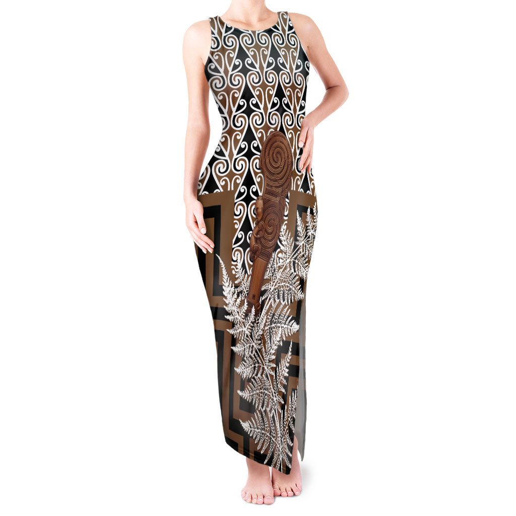 Wahaika New Zealand Tank Maxi Dress Maori Weapon Kowhaiwhai Fern Poutama Motifs
