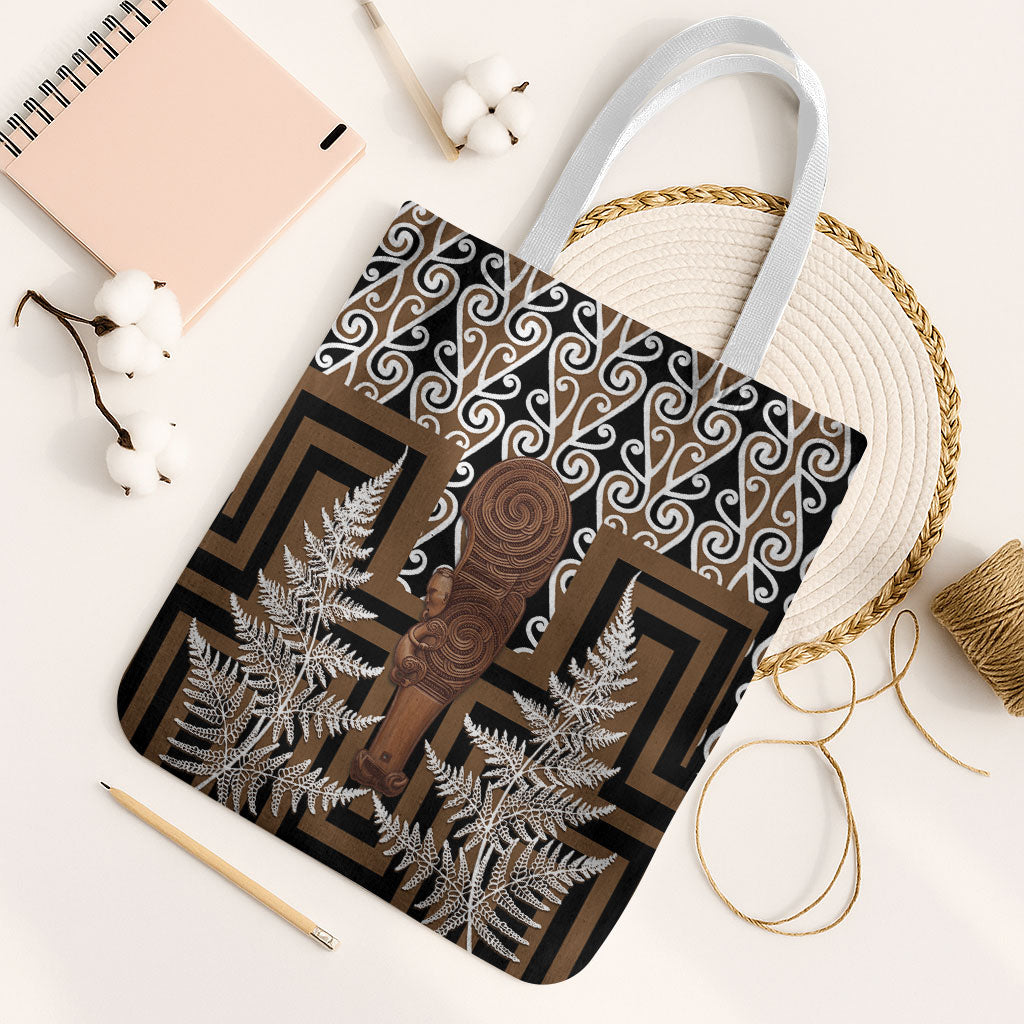 Wahaika New Zealand Tote Bag Maori Weapon Kowhaiwhai Fern Poutama Motifs