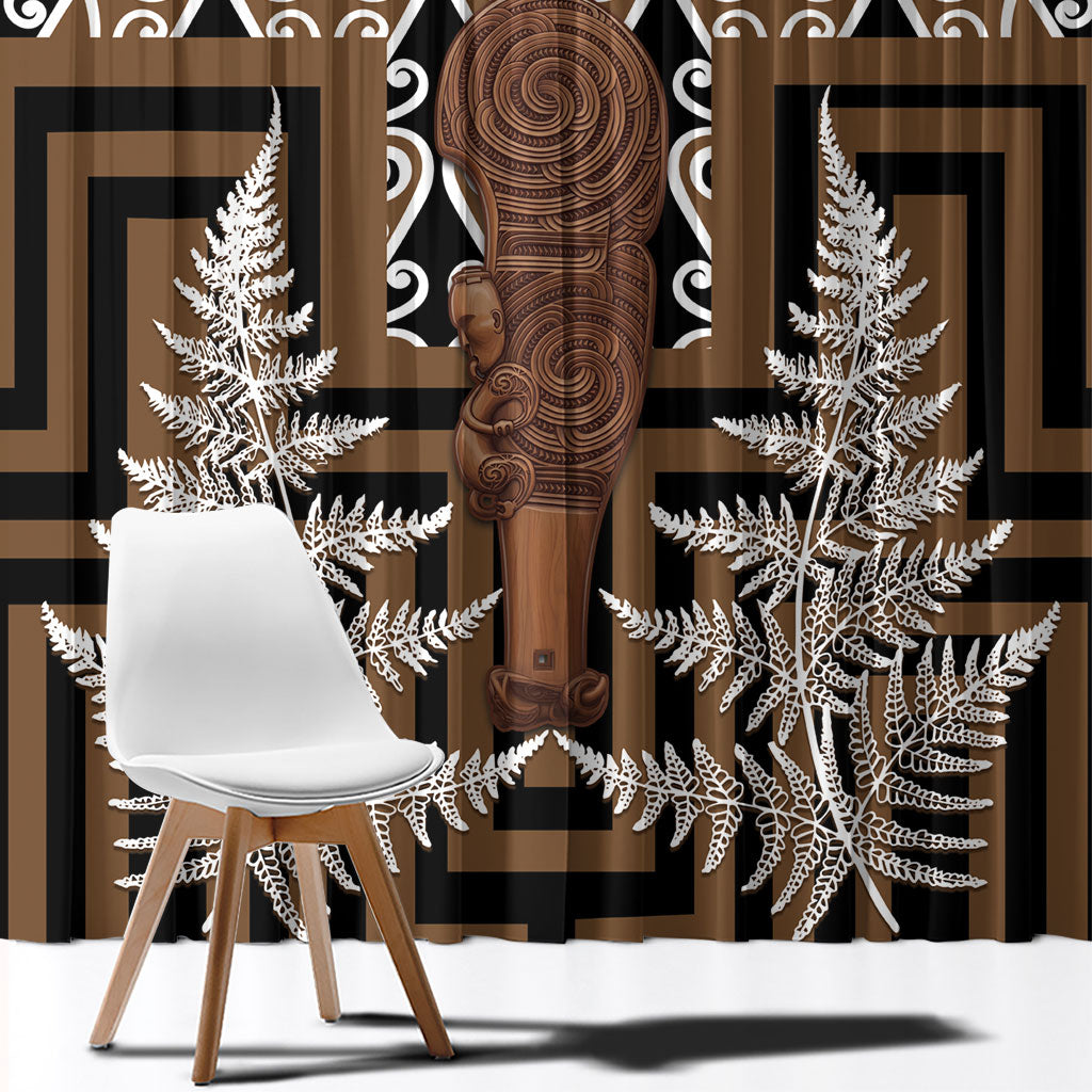 Wahaika New Zealand Window Curtain Maori Weapon Kowhaiwhai Fern Poutama Motifs