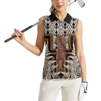 Wahaika New Zealand Women Sleeveless Polo Shirt Maori Weapon Kowhaiwhai Fern Poutama Motifs