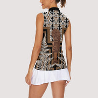 Wahaika New Zealand Women Sleeveless Polo Shirt Maori Weapon Kowhaiwhai Fern Poutama Motifs