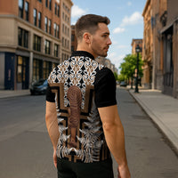 Wahaika New Zealand Zipper Polo Shirt Maori Weapon Kowhaiwhai Fern Poutama Motifs