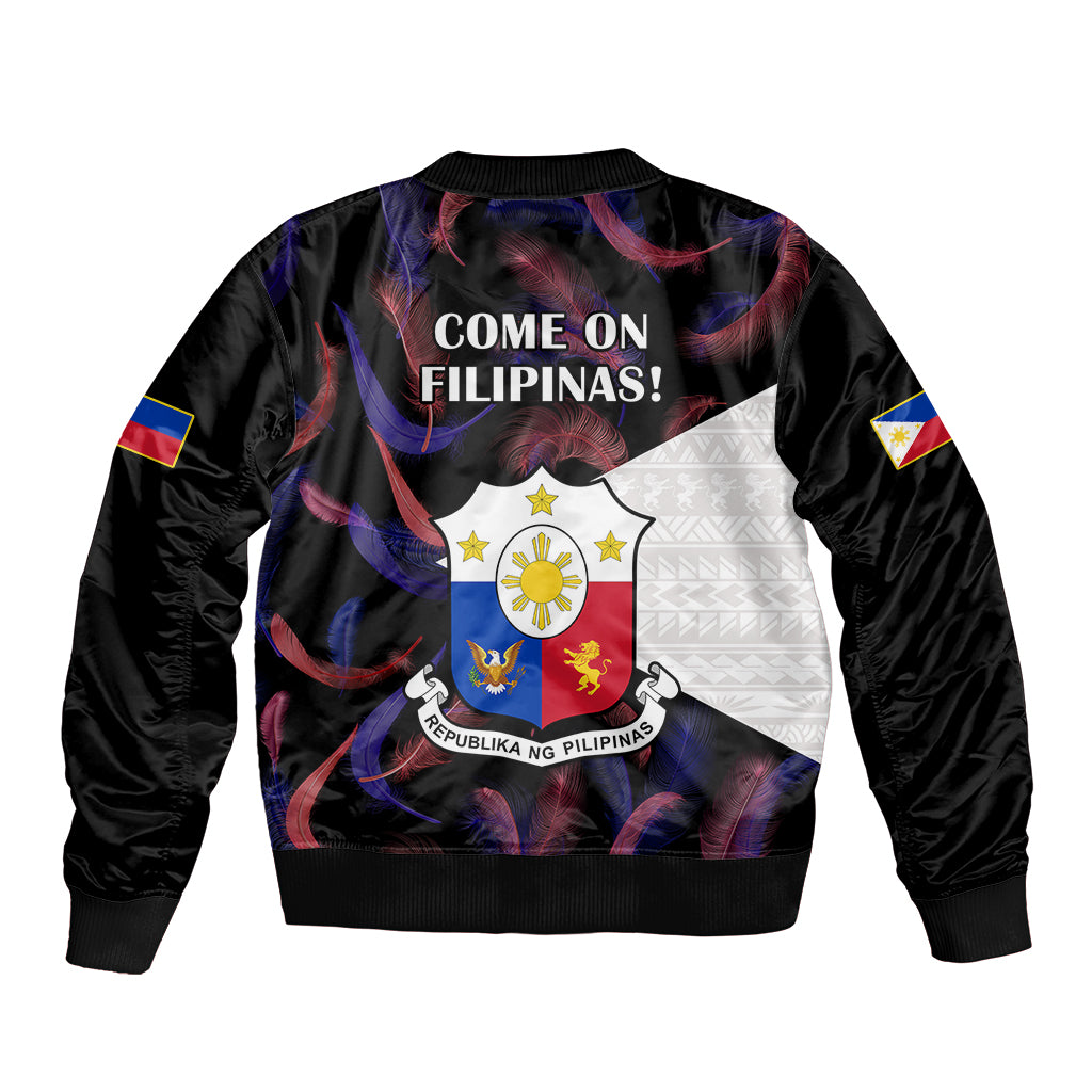Philippines Football Bomber Jacket 2023 World Cup Go Filipinas Feather Black Version LT14 - Polynesian Pride