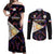 Philippines Football Couples Matching Off Shoulder Maxi Dress and Long Sleeve Button Shirts 2023 World Cup Go Filipinas Feather Black Version LT14 Black - Polynesian Pride