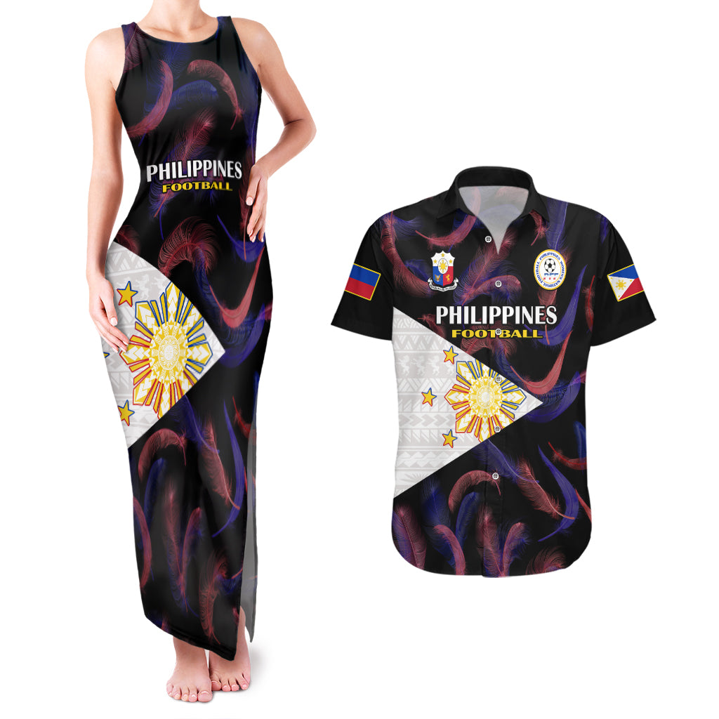 Philippines Football Couples Matching Tank Maxi Dress And Hawaiian Shirt 2023 World Cup Go Filipinas Feather Black Version LT14 Black - Polynesian Pride