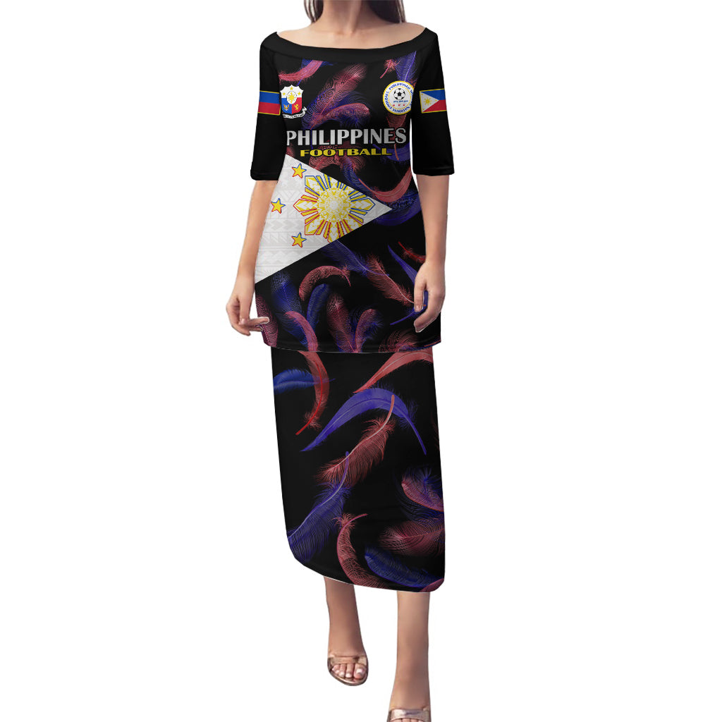 Philippines Football Puletasi 2023 World Cup Go Filipinas Feather Black Version LT14 Long Dress Black - Polynesian Pride