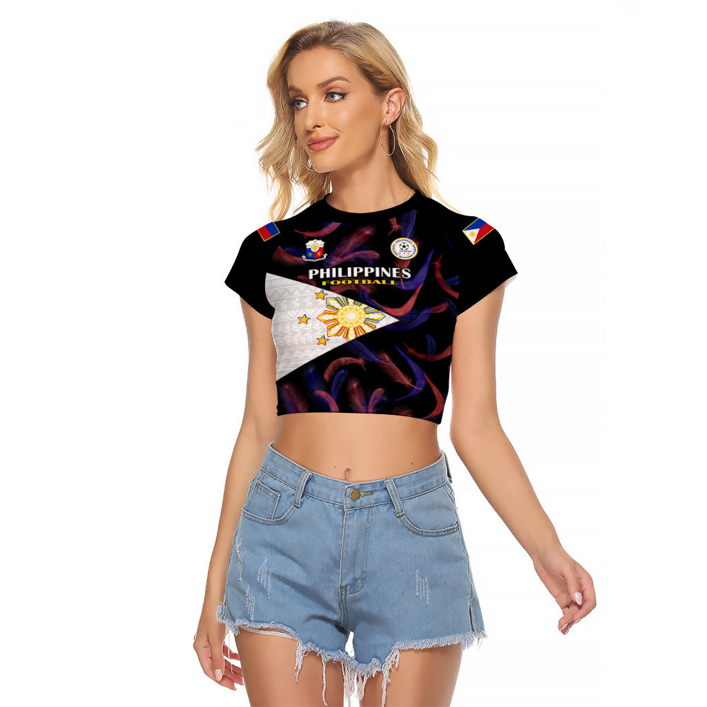 Philippines Football Raglan Cropped T Shirt 2023 World Cup Go Filipinas Feather Black Version LT14 Female Black - Polynesian Pride