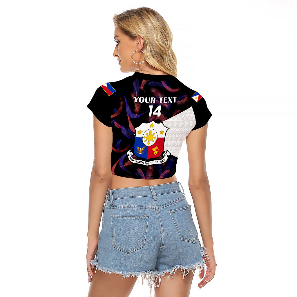 Custom Philippines Football Raglan Cropped T Shirt 2023 World Cup Go Filipinas Feather Black Version LT14 - Polynesian Pride