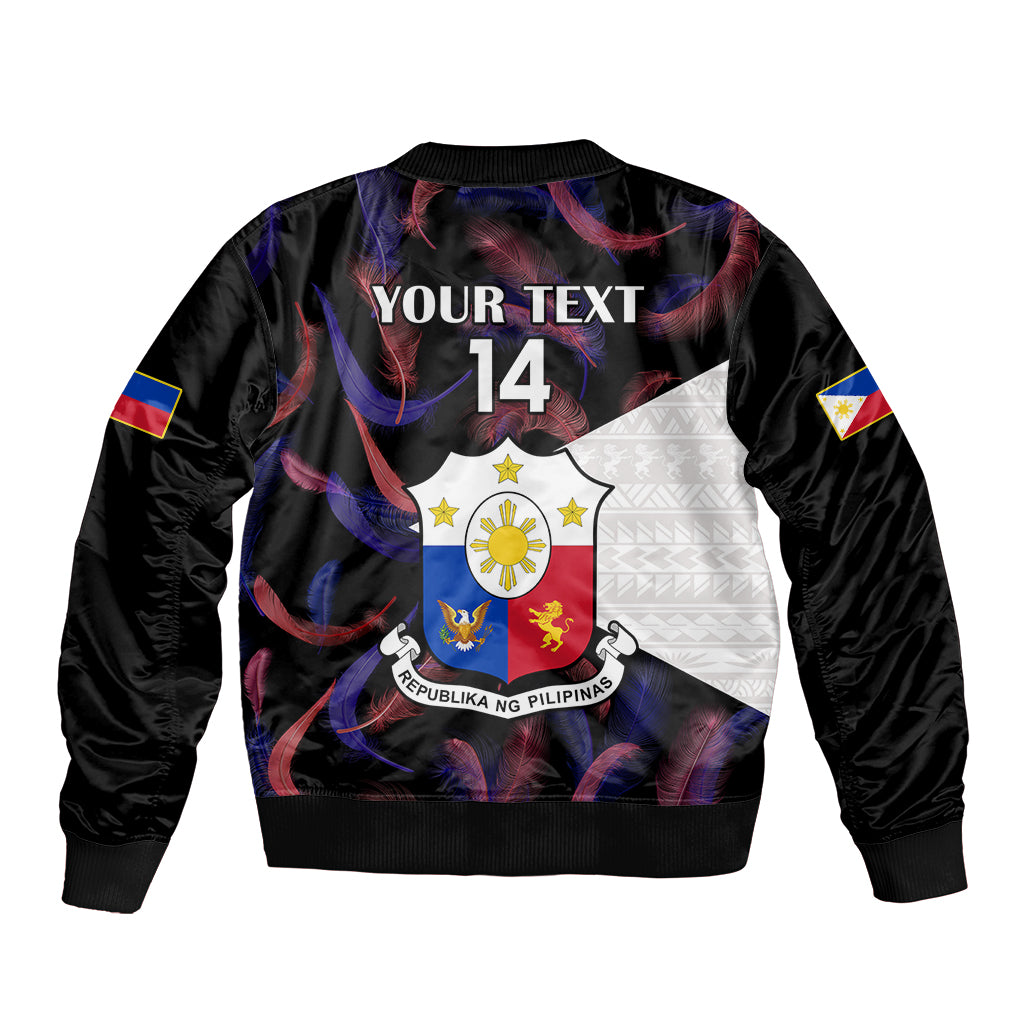 Custom Philippines Football Sleeve Zip Bomber Jacket 2023 World Cup Go Filipinas Feather Black Version LT14 - Polynesian Pride