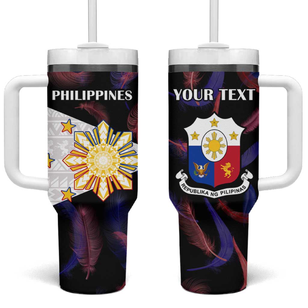 Custom Philippines Football Tumbler With Handle World Cup Go Filipinas Feather Black Version