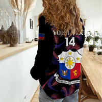 Custom Philippines Football Women Casual Shirt 2023 World Cup Go Filipinas Feather Black Version LT14 - Polynesian Pride