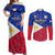 Philippines Football Couples Matching Off Shoulder Maxi Dress and Long Sleeve Button Shirts 2023 World Cup Go Filipinas Feather Flag Version LT14 Blue - Polynesian Pride