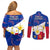 Philippines Football Couples Matching Off Shoulder Short Dress and Long Sleeve Button Shirts 2023 World Cup Go Filipinas Feather Flag Version LT14 - Polynesian Pride