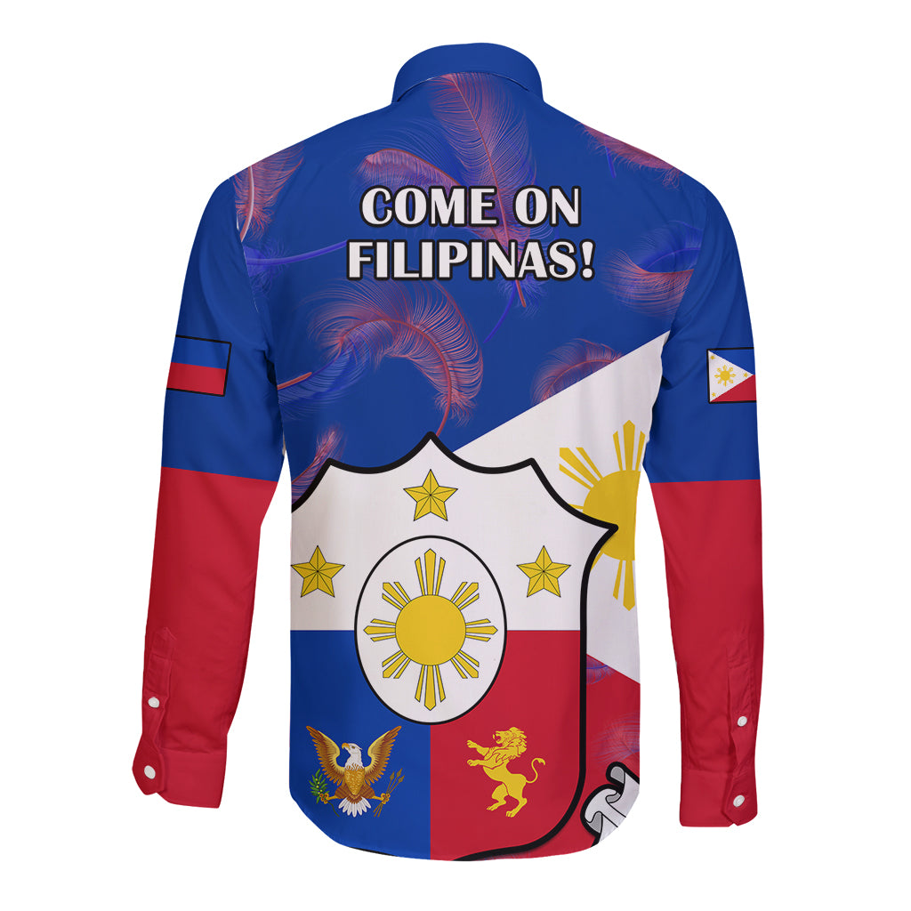 Philippines Football Long Sleeve Button Shirt 2023 World Cup Go Filipinas Feather Flag Version LT14 - Polynesian Pride