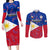 Custom Philippines Football Couples Matching Long Sleeve Bodycon Dress and Long Sleeve Button Shirts 2023 World Cup Go Filipinas Feather Flag Version LT14 Blue - Polynesian Pride