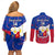 Custom Philippines Football Couples Matching Off Shoulder Short Dress and Long Sleeve Button Shirts 2023 World Cup Go Filipinas Feather Flag Version LT14 - Polynesian Pride