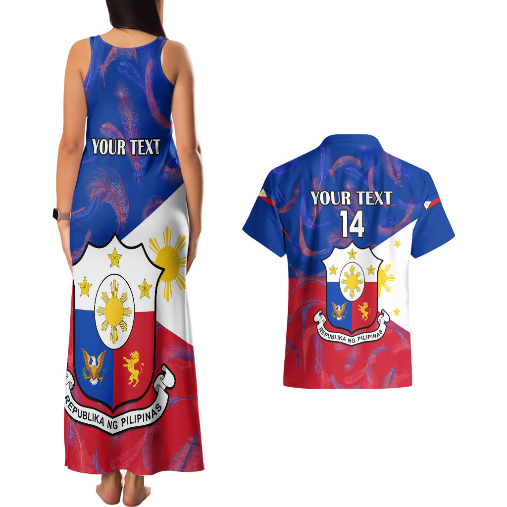 Custom Philippines Football Couples Matching Tank Maxi Dress And Hawaiian Shirt 2023 World Cup Go Filipinas Feather Flag Version LT14 - Polynesian Pride