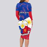 Custom Philippines Football Long Sleeve Bodycon Dress 2023 World Cup Go Filipinas Feather Flag Version LT14 - Polynesian Pride