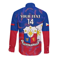 Custom Philippines Football Long Sleeve Button Shirt 2023 World Cup Go Filipinas Feather Flag Version LT14 - Polynesian Pride
