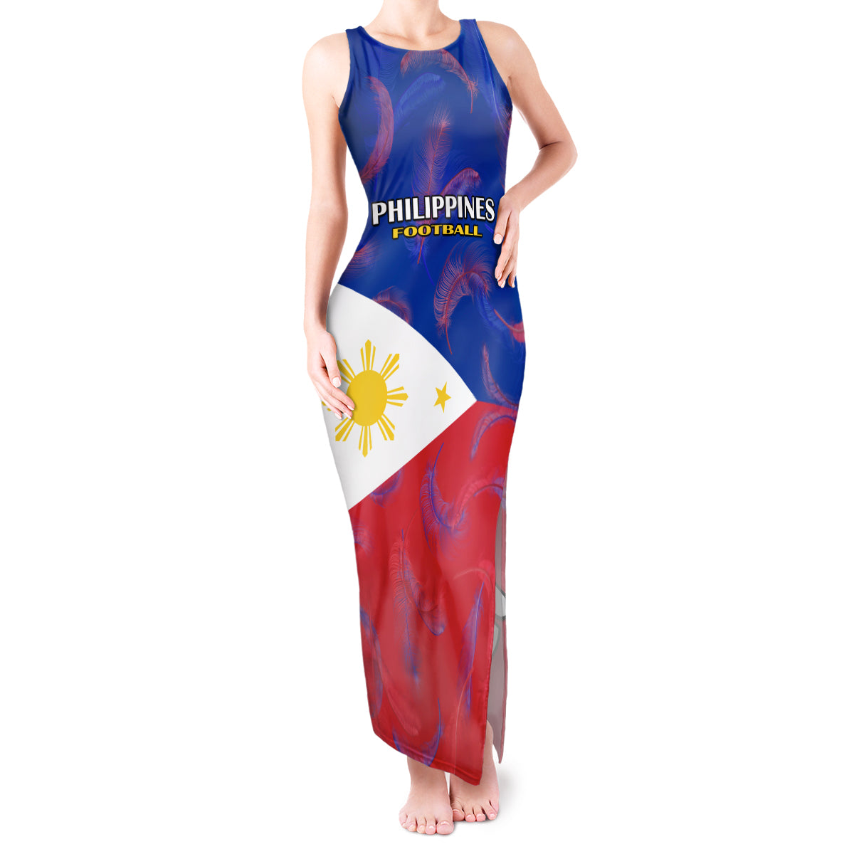 Custom Philippines Football Tank Maxi Dress 2023 World Cup Go Filipinas Feather Flag Version LT14 Women Blue - Polynesian Pride