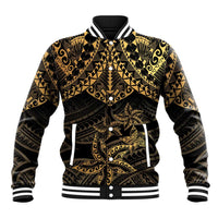 Black and Gold Polynesia Baseball Jacket Plumeria Tattoo With Polynesian Pattern LT14 Unisex Black - Polynesian Pride