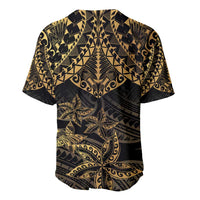 Black and Gold Polynesia Baseball Jersey Plumeria Tattoo With Polynesian Pattern