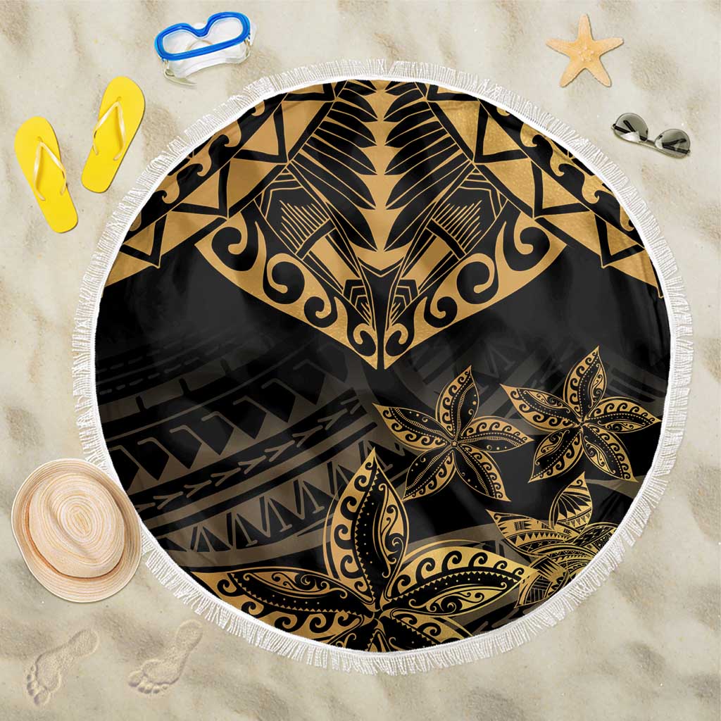 Black and Gold Polynesia Beach Blanket Plumeria Tattoo With Polynesian Pattern