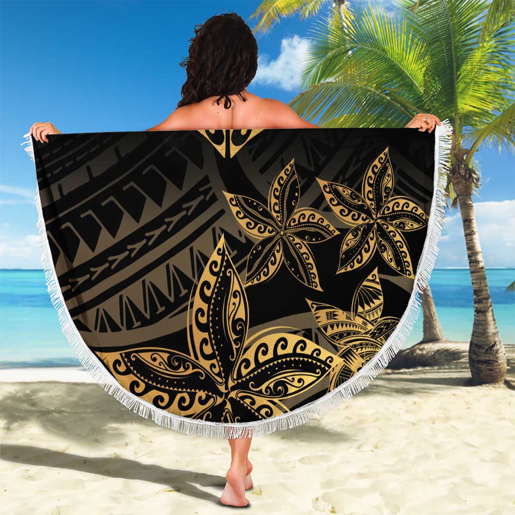Black and Gold Polynesia Beach Blanket Plumeria Tattoo With Polynesian Pattern LT14 - Polynesian Pride