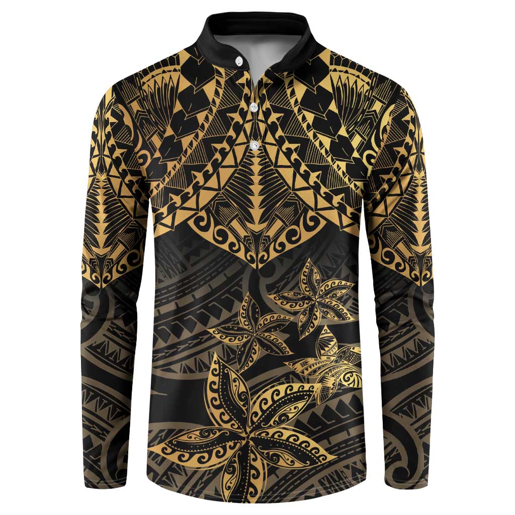 Black and Gold Polynesia Button Sweatshirt Plumeria Tattoo With Polynesian Pattern LT14 Black - Polynesian Pride