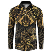 Black and Gold Polynesia Button Sweatshirt Plumeria Tattoo With Polynesian Pattern LT14 Black - Polynesian Pride
