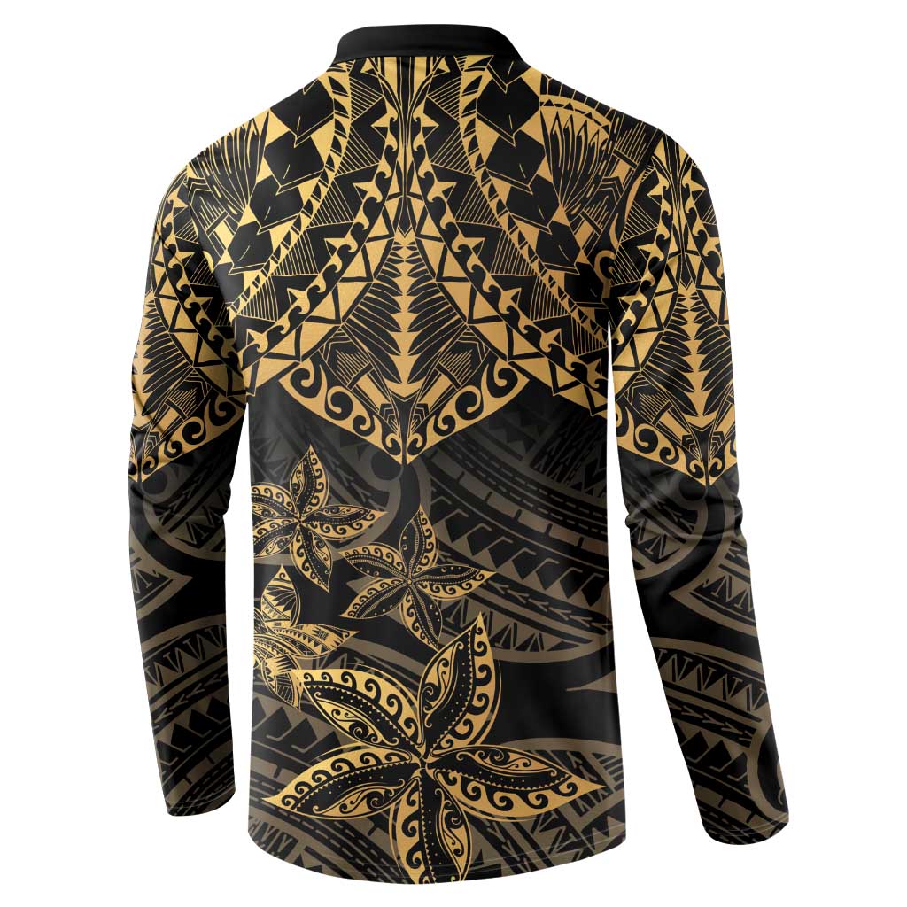 Black and Gold Polynesia Button Sweatshirt Plumeria Tattoo With Polynesian Pattern LT14 - Polynesian Pride
