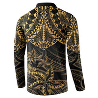 Black and Gold Polynesia Button Sweatshirt Plumeria Tattoo With Polynesian Pattern LT14 - Polynesian Pride
