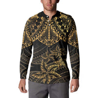 Black and Gold Polynesia Button Sweatshirt Plumeria Tattoo With Polynesian Pattern LT14 - Polynesian Pride